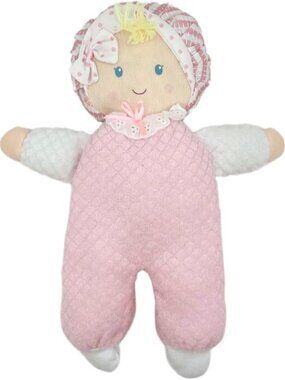 Soft Baby Doll Toy for Infants, 11" Terrycloth Fabric, Machine Washable, Pink